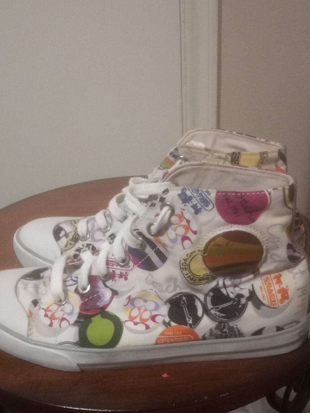 Women's Coach Cardinal High Top Graffiti Sneakers Size 7B multicolor canvas - Picture 10 of 14